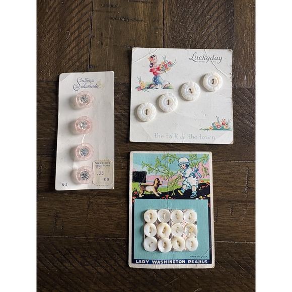 Other - VTG  Luckyday Lady Washington Buttons Genuine Pearl Buttons Glass White Pink